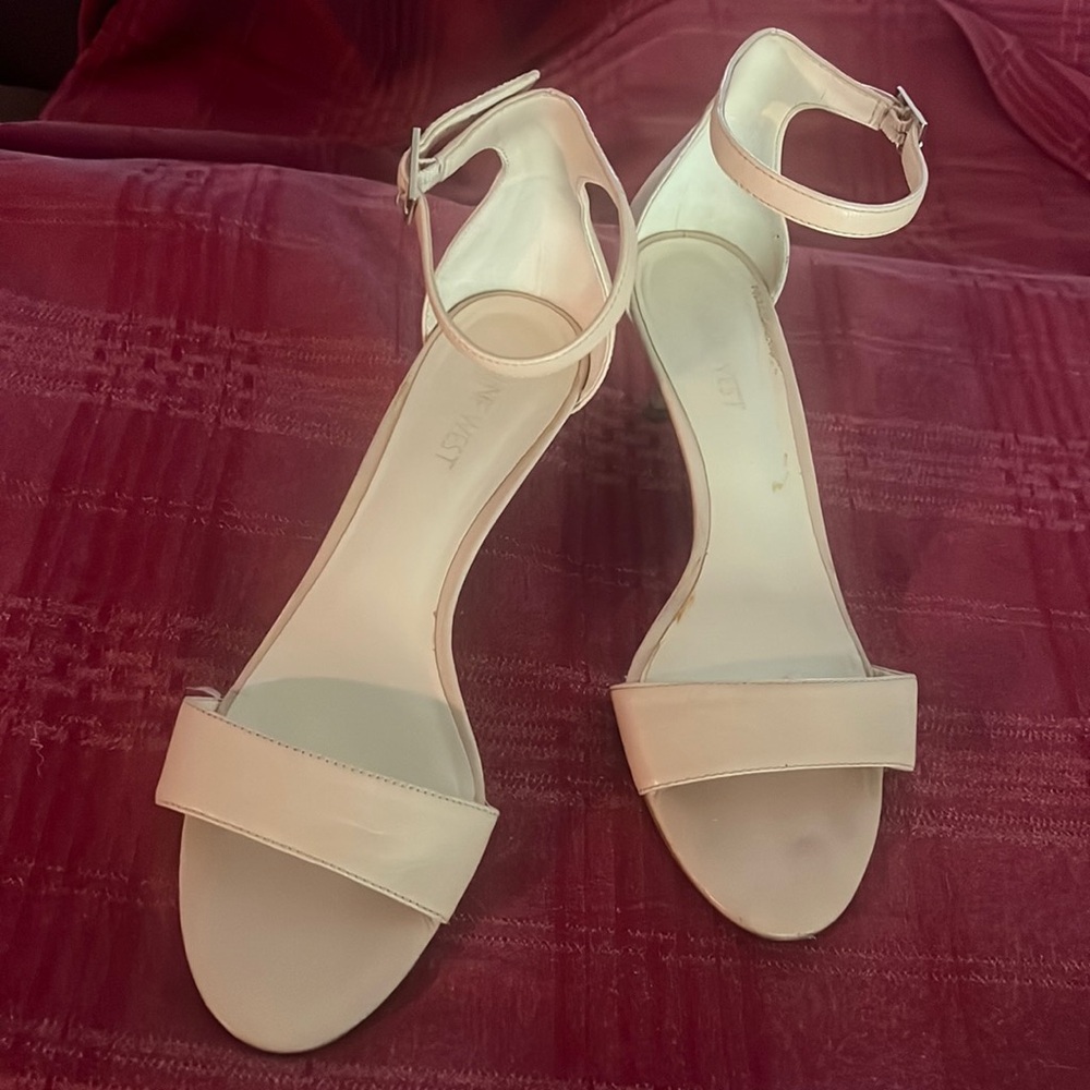 Nine West Nude previously worn kitten heel with ankle strap. Size 7.5 open toe